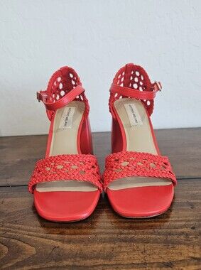 Antonio Melani Red Braided Ankle-Strap Heels Sandals Shoes Women's Sz 7.5 NWOB